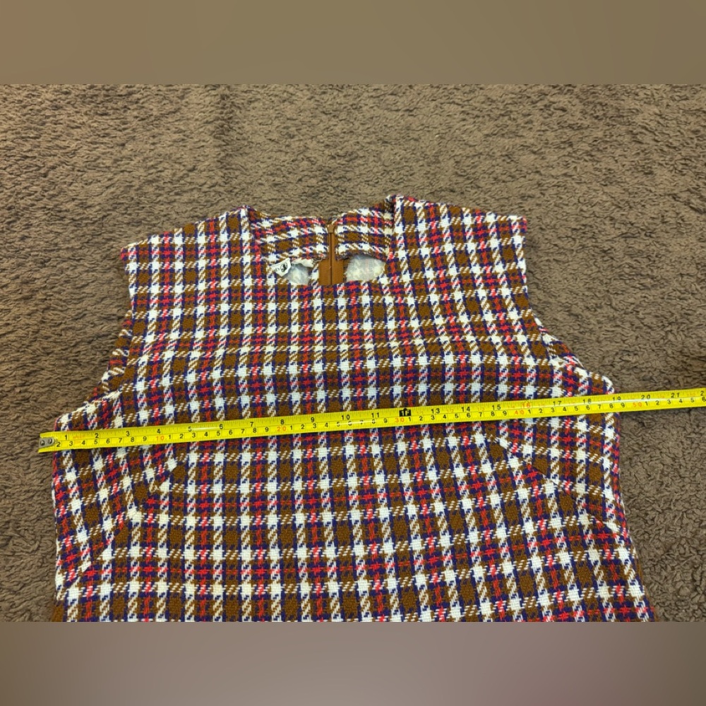 Vintage Johnny Appleseeds Plaid Wool? Midi Dress Red Brown M 8 10 50s 60s - Picture 7 of 9
